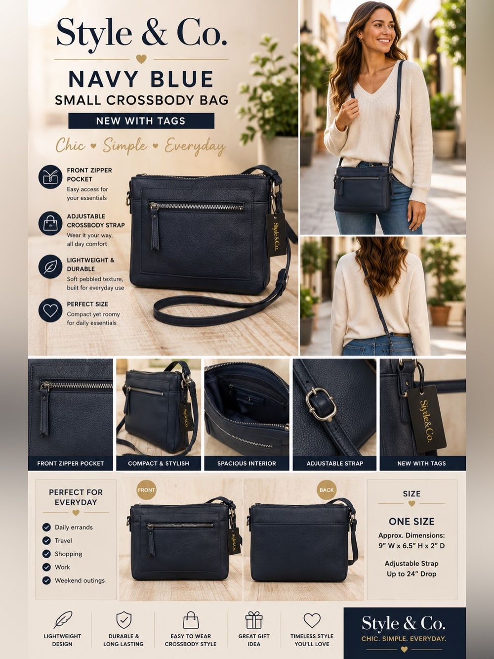 Style & Co. Navy Blue Small Crossbody Bag NWT